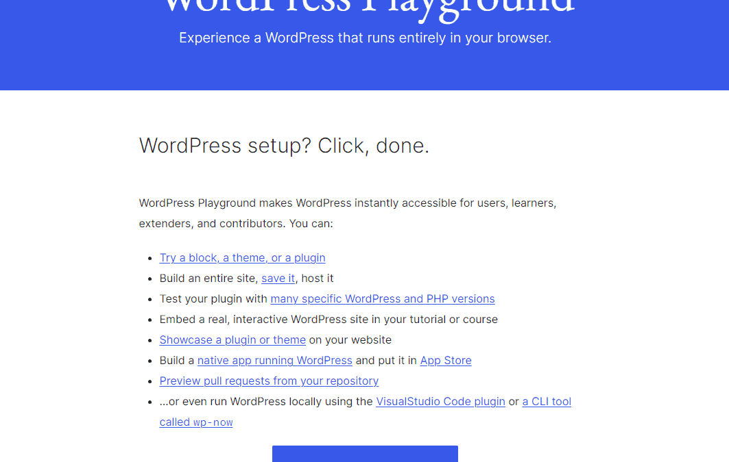WordPress Playground:  Instantly Spin Up a WordPress App!