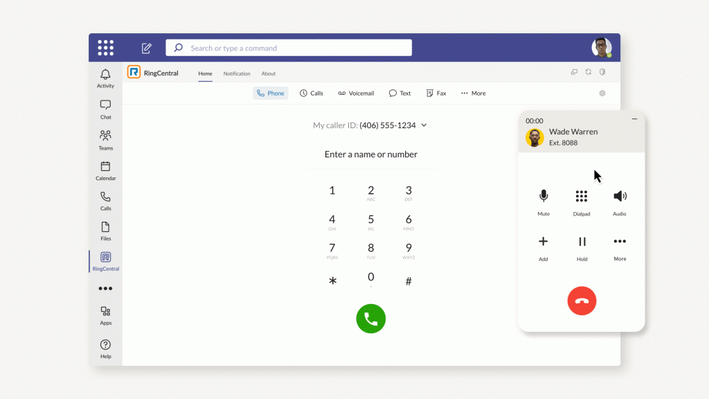 The RingCentral Embedded Dialer for Microsoft Teams.